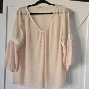 Umgee Cream Lace Trim Blouse